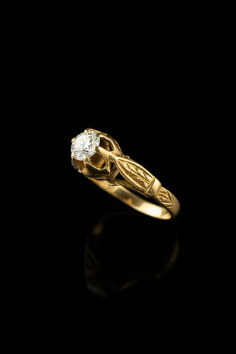 Bague 54 Bague vintage - Or jaune et diamant naturel coussin, années 1930 58 Facettes