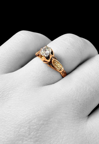 Bague 54 Bague vintage - Or jaune et diamant naturel coussin, années 1930 58 Facettes