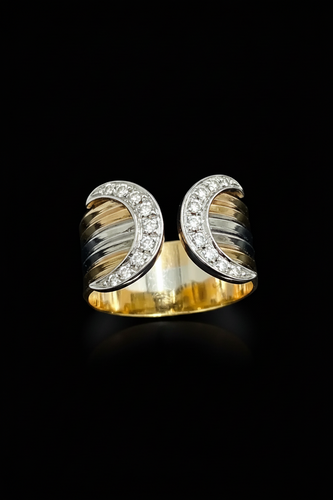 Bague 53 Bague bandeau tricolore en or jaune, blanc et rose avec diamants 58 Facettes