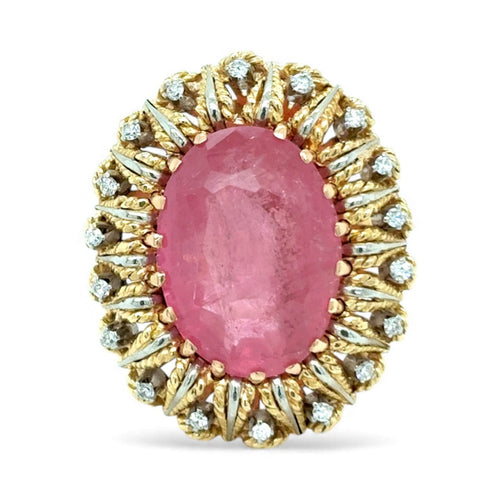 Bague 52 Bague cocktail vintage en or rose et blanc 18k, rubellite 12 ct et diamants 58 Facettes