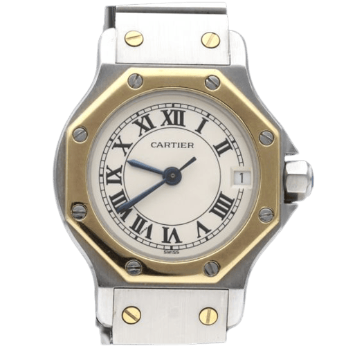 Montre Cartier - Montre Santos ronde octogonale en or jaune et acier 58 Facettes MT47900