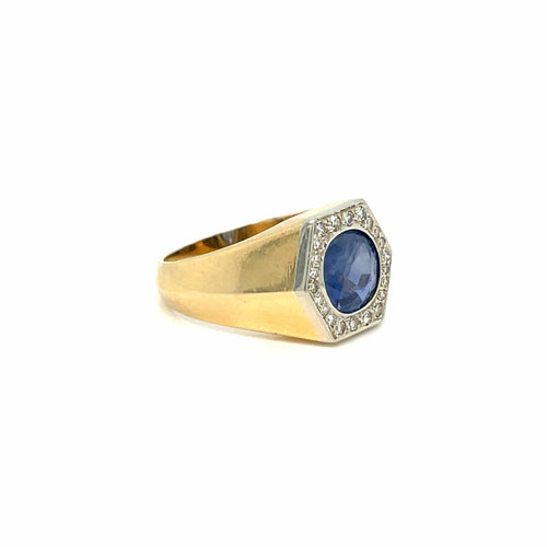 Bague 54 Art déco - Bague saphir et diamants en platine et or jaune 58 Facettes