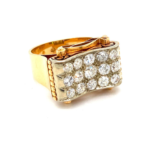 Bague 64 Retro - Bague cocktail en or jaune et blanc diamants 58 Facettes