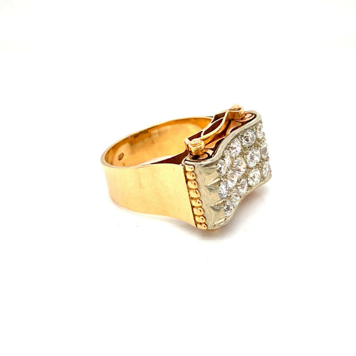 Bague 64 Retro - Bague cocktail en or jaune et blanc diamants 58 Facettes