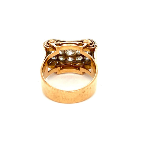 Bague 64 Retro - Bague cocktail en or jaune et blanc diamants 58 Facettes