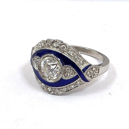 53 Bague en or blanc 18 ct avec saphir et diamants 58 Facettes 103/26 G