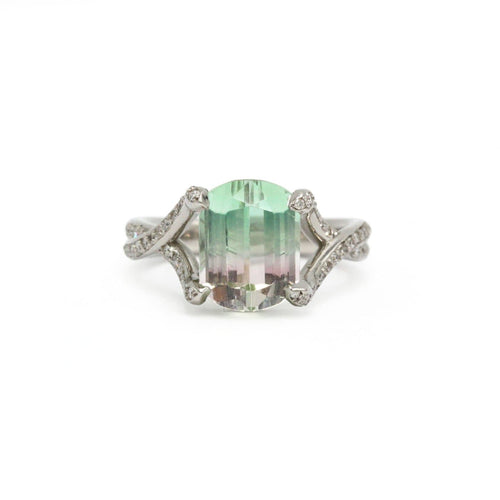 53 Bague en or blanc, diamants et tourmaline watermelon 58 Facettes 260198R