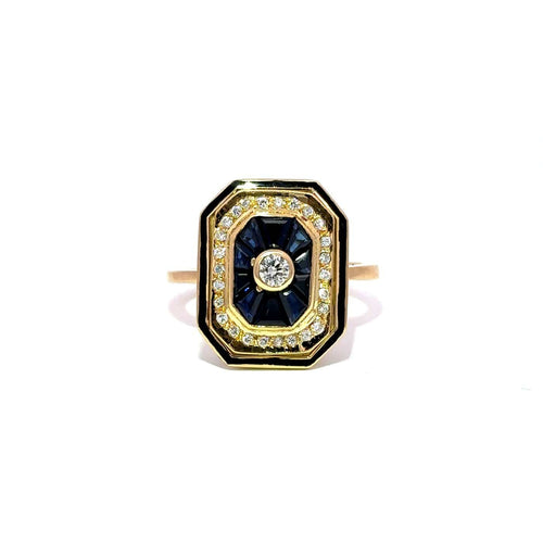 56 Bague halo en or jaune avec saphirs et diamants 58 Facettes 50492