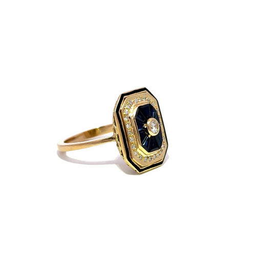 56 Bague halo en or jaune avec saphirs et diamants 58 Facettes 50492