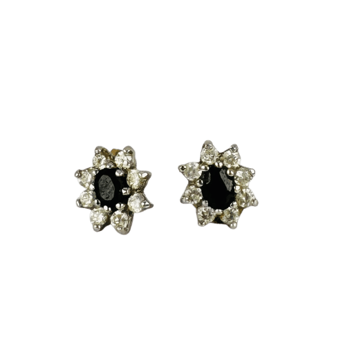 Boucles d'oreilles vintage en or jaune avec saphir et diamants