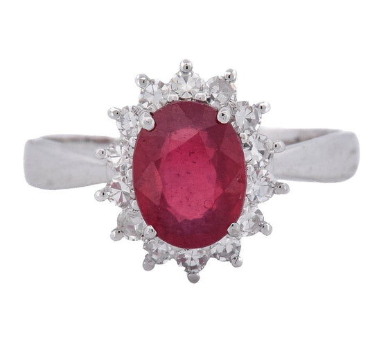 55 Bague en or blanc avec rubis ovale et diamants 58 Facettes AN539 (0069)