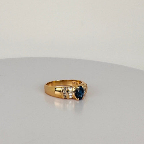 52 Bague vintage en or jaune 14K avec saphir et diamants 58 Facettes 2606046
