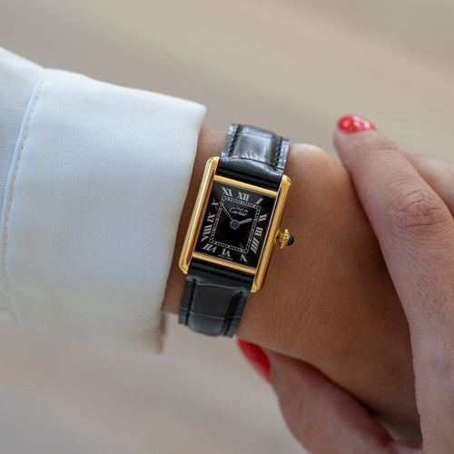 Montre Cartier Tank Must - Montre SM en vermeil cadran romain noir 58 Facettes 565