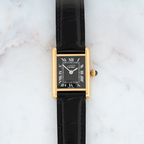 Cartier Tank Must - Montre SM en vermeil cadran romain noir 58 Facettes 565