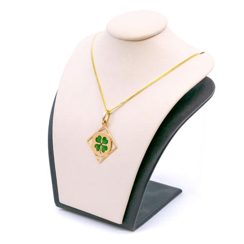 Pendentif losange trèfle en or 14 ct et émail 58 Facettes 6A19FE7C102D419CAF40007A8D255326