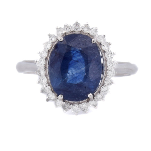 53 Bague en or blanc 18 ct avec saphir et diamants 58 Facettes AN729 (0459)