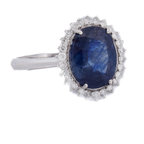 53 Bague en or blanc 18 ct avec saphir et diamants 58 Facettes AN729 (0459)