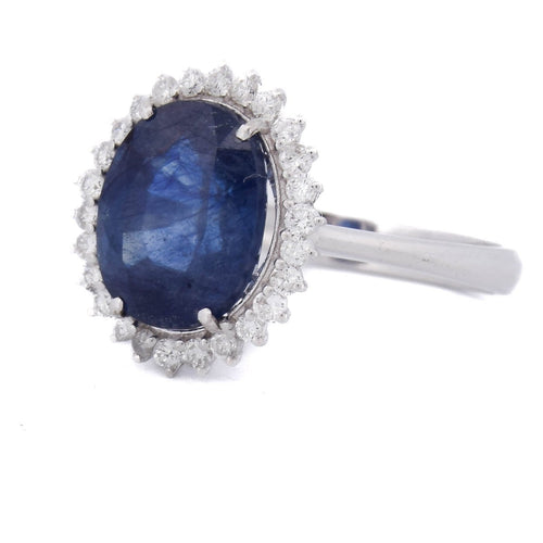 Bague 53 Bague en or blanc 18 ct avec saphir et diamants 58 Facettes AN729 (0459)