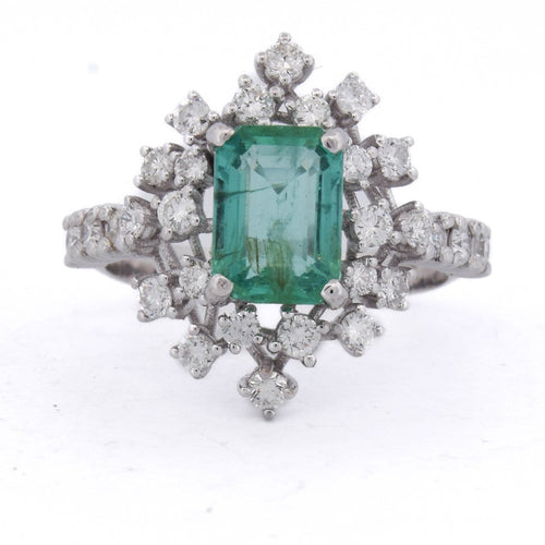 54 Bague en or blanc 18 kt avec émeraude et diamants 58 Facettes AN730 (0599)
