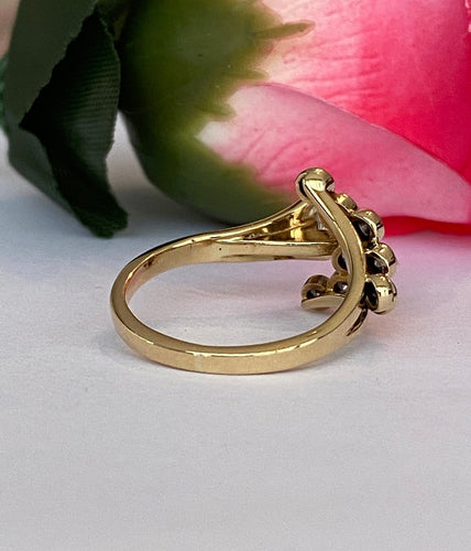 56 Bague cocktail vintage en or jaune 18 ct et diamants 58 Facettes ring
