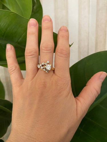 56 Bague cocktail vintage en or jaune 18 ct et diamants 58 Facettes ring