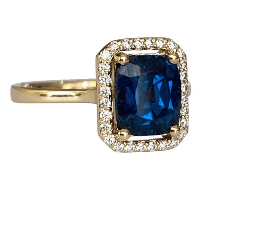 53 ALGT - Bague en or jaune 18 ct avec spinelle et diamants 58 Facettes ring