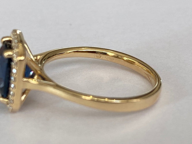 53 ALGT - Bague en or jaune 18 ct avec spinelle et diamants 58 Facettes ring