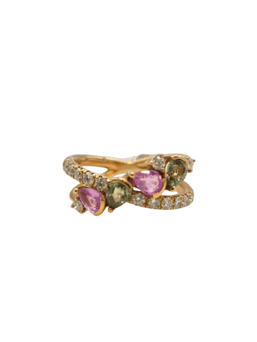 53 Bague croisée en or rose, saphirs roses et verts, diamants 58 Facettes 324/193