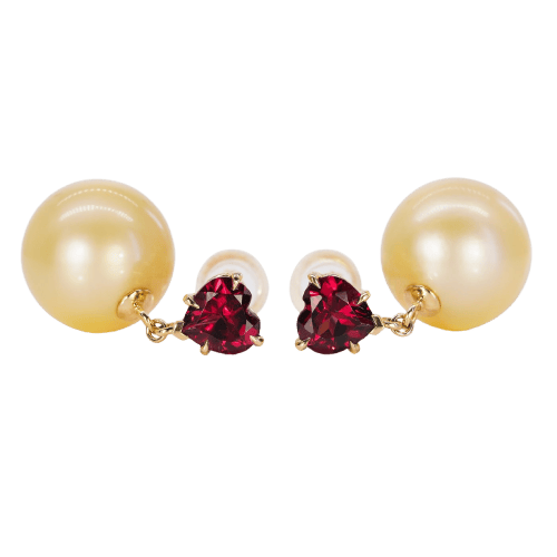 Boucles d'oreilles Boucles d'oreilles en or jaune 14 ct, grenats cœur et perles 58 Facettes E035