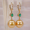 Boucles d'oreilles en or jaune, émeraudes, diamants et perles des Mers du Sud 58 Facettes E0038