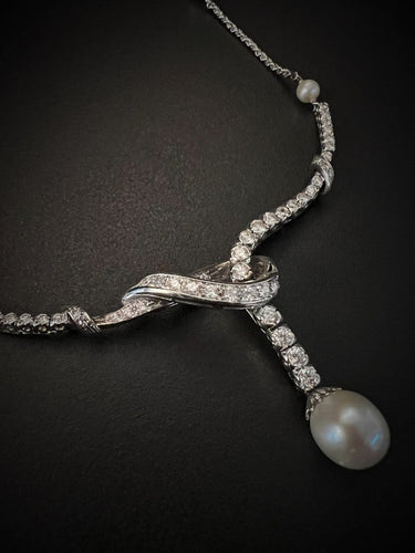 Collier en or blanc avec perle et diamants 58 Facettes COL80