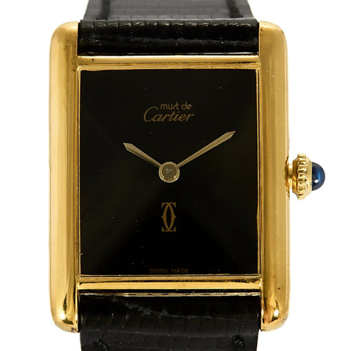Cartier Tank Must - Montre grand modèle en argent plaqué or, cadran Onyx 58 Facettes A1217