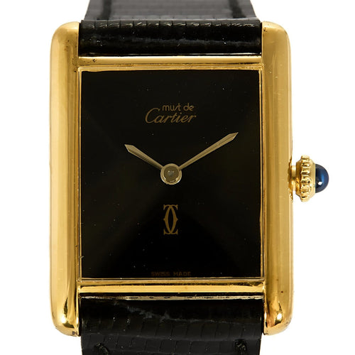 Montre Cartier Tank Must - Montre grand modèle en argent plaqué or, cadran Onyx 58 Facettes A1217