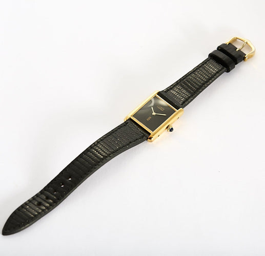 Montre Cartier Tank Must - Montre grand modèle en argent plaqué or, cadran Onyx 58 Facettes A1217