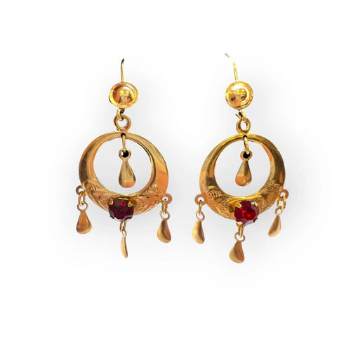 Boucles d’oreilles anciennes en or jaune et pierres rouges type rubis 58 Facettes 330099356
