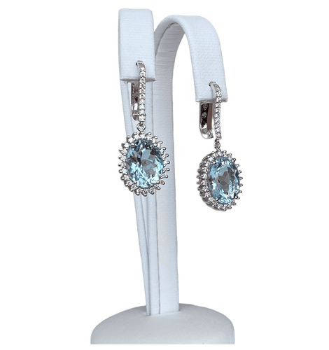 Boucles d'oreilles en or blanc, aigues-marines et diamants 58 Facettes earrings