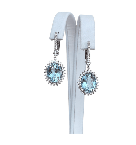 Boucles d'oreilles en or blanc, aigues-marines et diamants 58 Facettes earrings