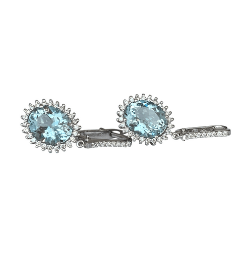 Boucles d'oreilles en or blanc, aigues-marines et diamants 58 Facettes earrings
