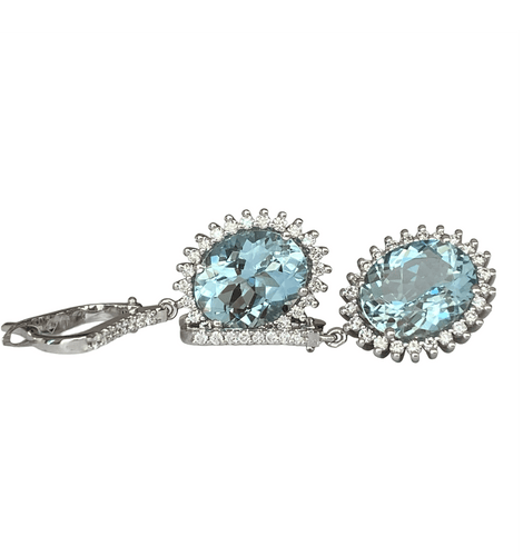 Boucles d'oreilles en or blanc, aigues-marines et diamants 58 Facettes earrings