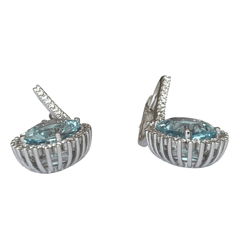 Boucles d'oreilles en or blanc, aigues-marines et diamants 58 Facettes earrings