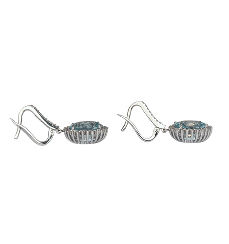 Boucles d'oreilles en or blanc, aigues-marines et diamants 58 Facettes earrings