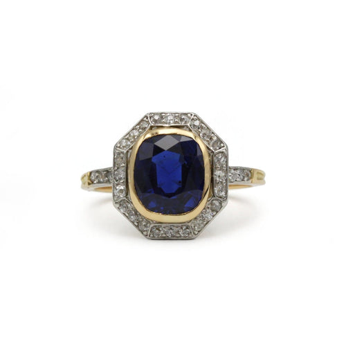 50 Bague ancienne en or jaune 750, platine, saphir et diamants 58 Facettes 1441