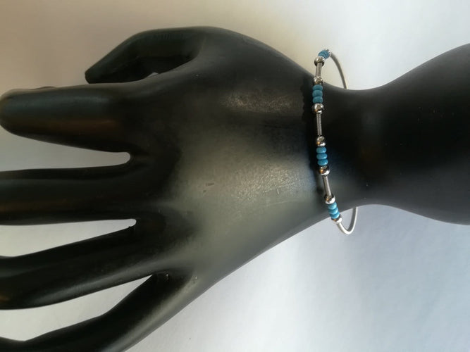 Bracelet en or blanc et turquoises 58 Facettes 01089