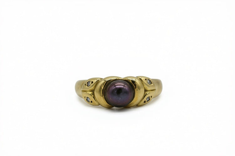 Bague 51 Bague jonc en or jaune, perle de Tahiti et diamants 58 Facettes BAG-1108-03