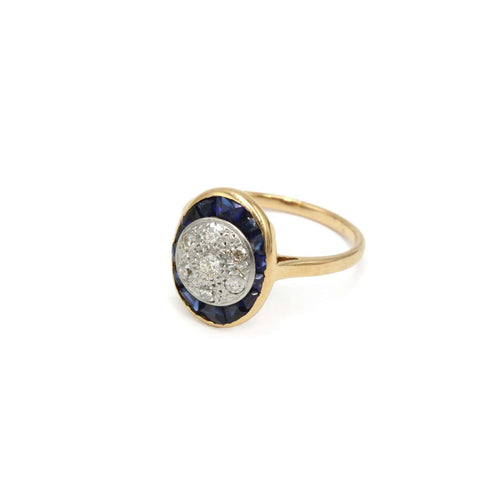 51.5 Art Déco - Bague en or jaune, platine, diamants et saphirs 58 Facettes 26208R
