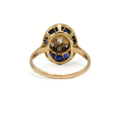 51.5 Art Déco - Bague en or jaune, platine, diamants et saphirs 58 Facettes 26208R