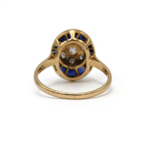 51.5 Art Déco - Bague en or jaune, platine, diamants et saphirs 58 Facettes 26208R