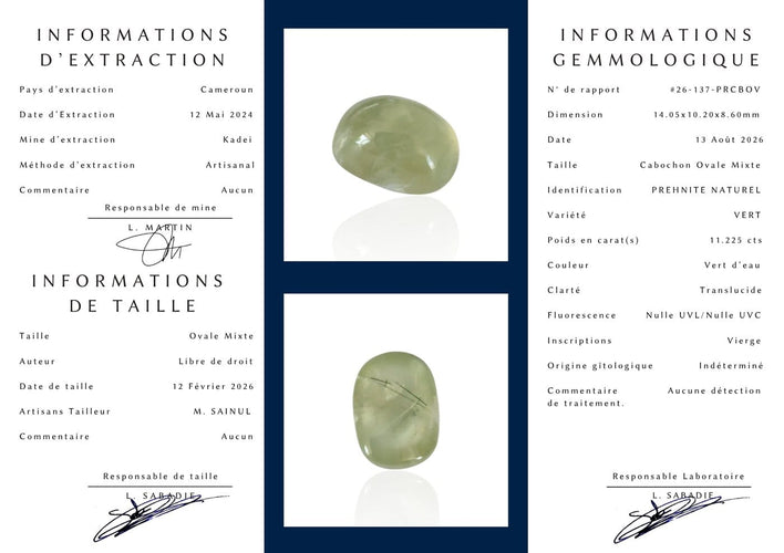 Préhnite - Pierre cabochon ovale mixte vert d’eau 11,225 ct 58 Facettes #26-137-PRCBOV