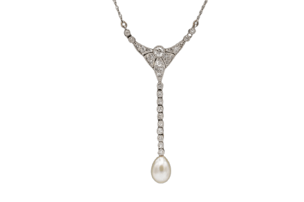 Collier ancien en platine, diamants et perle 58 Facettes 13417