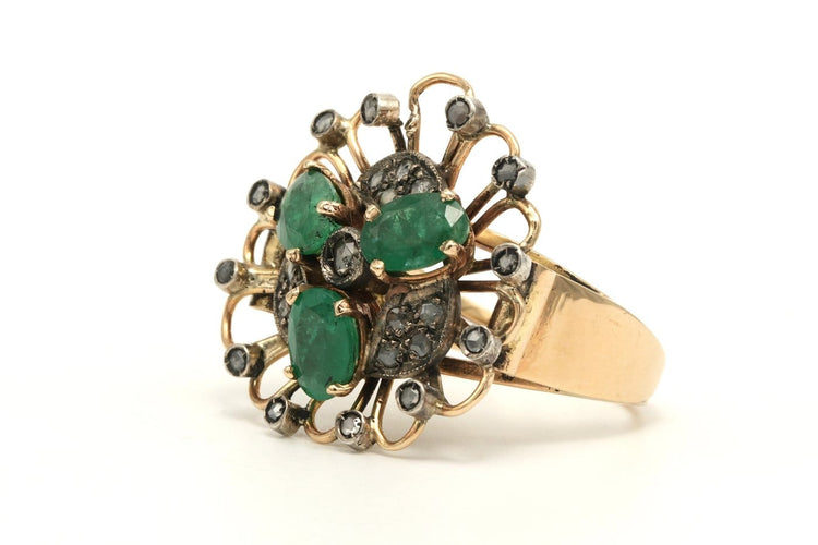 Bague 54 Art Nouveau - Bague en or jaune 18 carats, émeraude et diamants 58 Facettes 23049